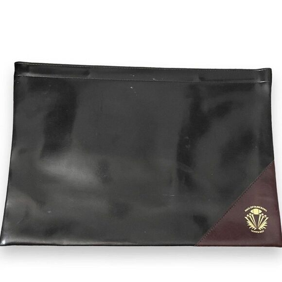 Document Bag Unisex Black Brown Faux Leather Hall Of Fame Bowl Organization Snap - Picture 4 of 8